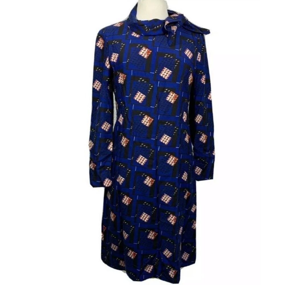 Vintage 70's Adele Simpson Rare Union Made A Line Dress Tie Neck